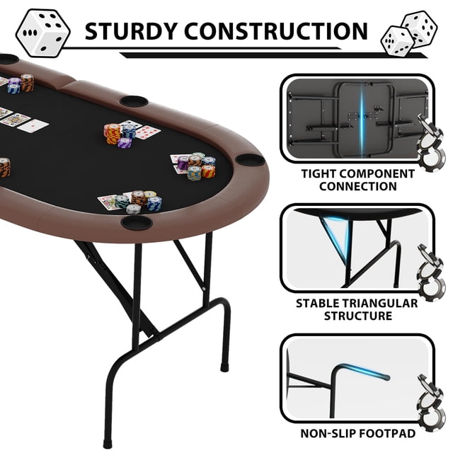 EDTara 71-Inch Oval Card Table, Collapsible Poker Table for 8 Players With Cup Holders and Cushioned Rail