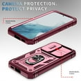 thumbnail image 6 of Design for Samsung Galaxy S23 FE Heavy Duty Phone Case with Camera Lens Sliding Cover Ring Holder Kickstand - Shockproof Armor Military Grade Bumper Protective Case for Women Men, Pink+Winered, 6 of 11