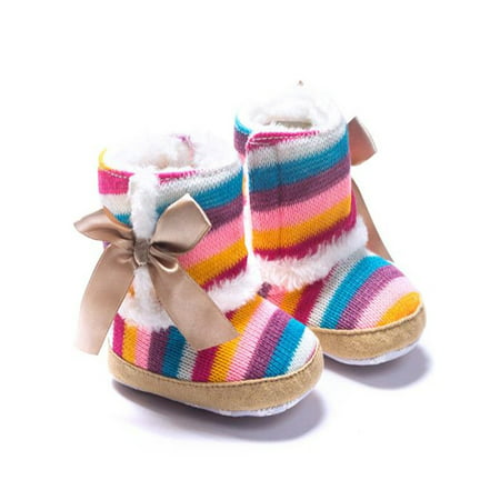 Baby Girl Rainbow Soft Sole Snow Boots Soft Crib Shoes Toddler Boots