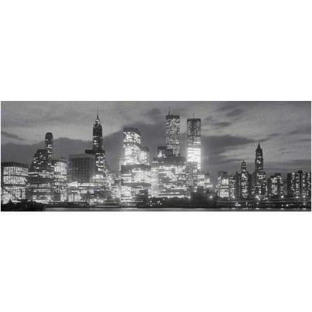 Art Black And White Photograph New York City at Night Skyline Bright Lights 36x12 Photograph Art Print Poster Manhattan Black and White ()