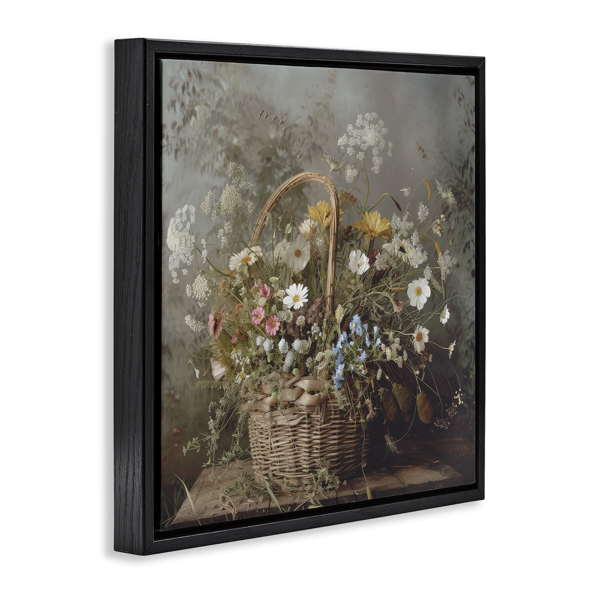 Stupell Industries Rustic Basket with Flowers Black Framed Floater Canvas Wall Art, design by Lazar Studio