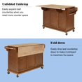 thumbnail image 3 of Kitchen Island Cart with Large Storage Cabinet and drawers on Wheels or Solid Wood Cabinet Feet, Rubberwood Countertop and Drop Leaf Breakfast Bar, Greenguard Gold Certified, Mahogany, 3 of 25