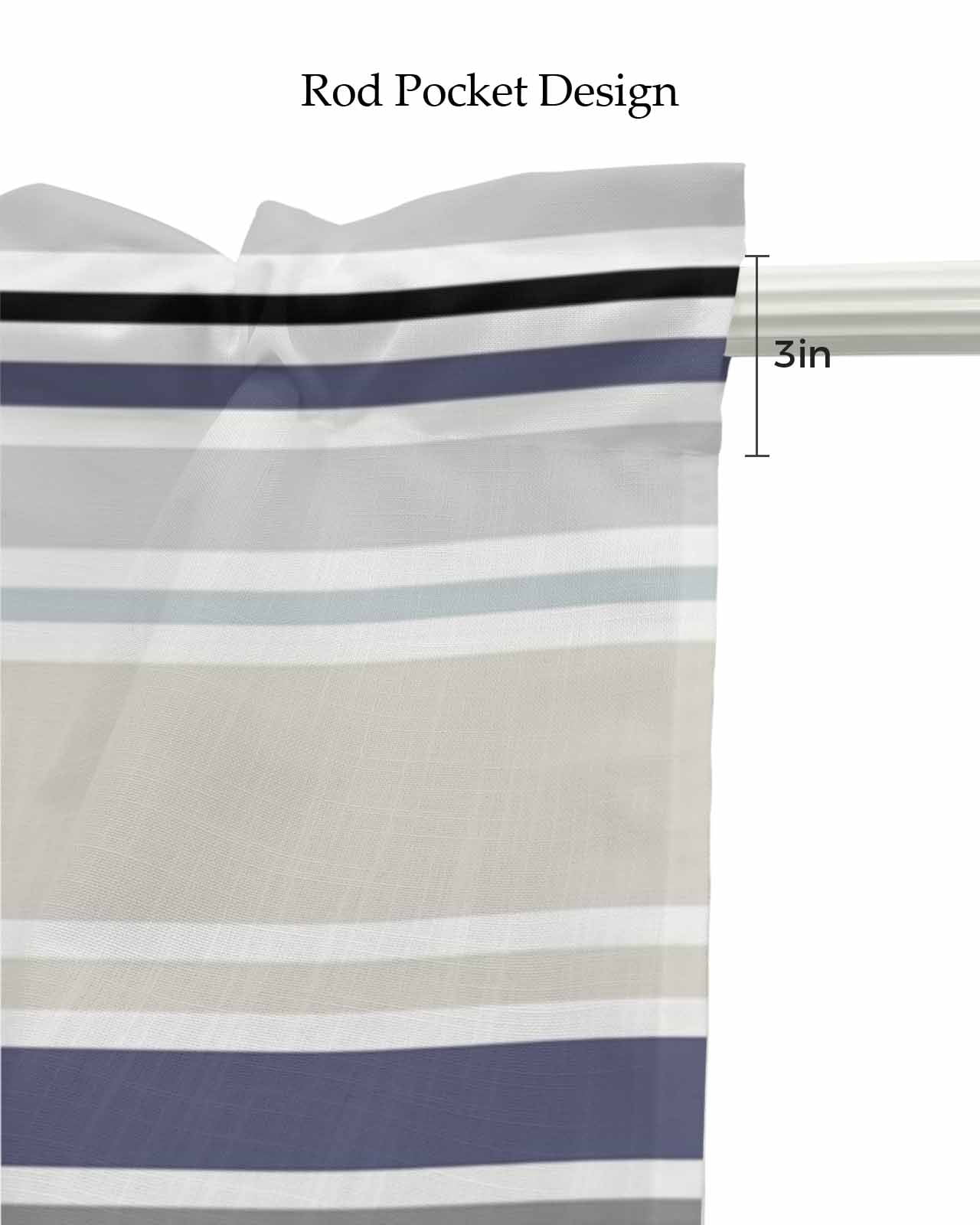 Blue Stripe Kitchen Valances for Windows Farmhouse Linen Window Valance Curtain for Living Room Window Treatment Farmhouse Geometric Grey Horizontal Striped Valance Rod Pocket Topper, 60 x 18 Inch