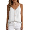 thumbnail image 7 of Tank Tops for Women Plus Size Women V Neck Button Front Spaghetti Strap Linen Tank Tops Loose Breathable Casual Summer Boho Sleeveless Tops White L, 7 of 7