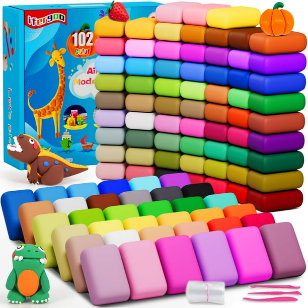 Kit de arcilla ifergoo para secar al aire, 102 colores, no tóxico, con herramientas