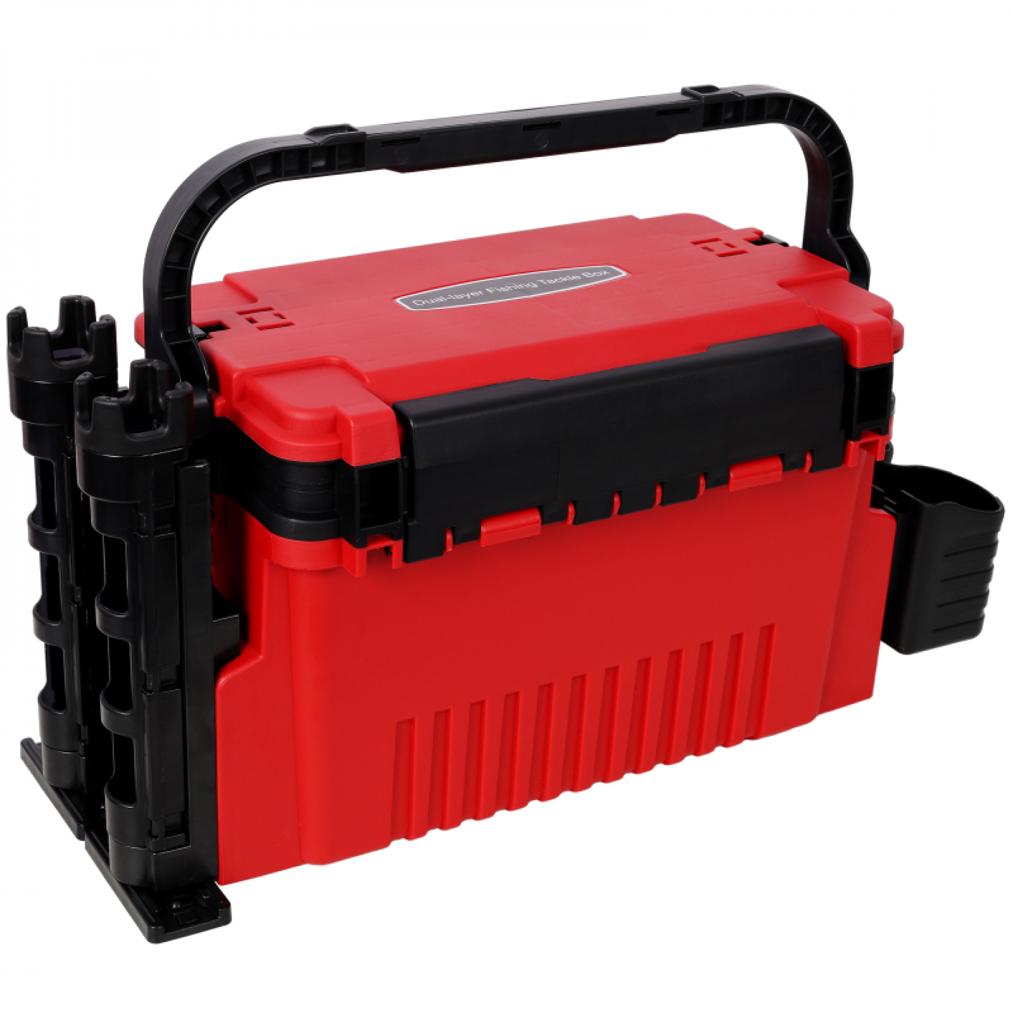 Dual-layer Fishing Tackle Box,Tackle Box Organizer Fishing Box Large,With 2pcs Rod Holder,2pcs Cup Holder,1pc Carring Strap,Red