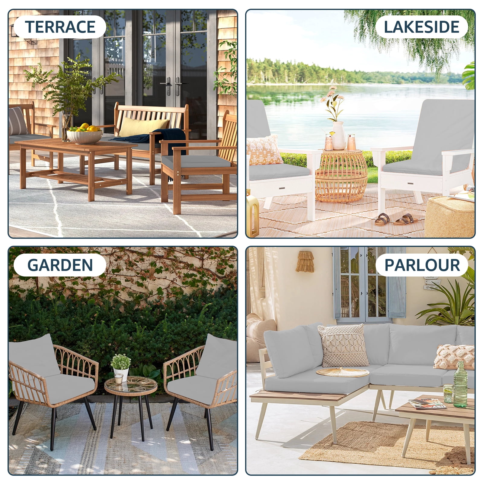 Light Gray Outdoor Seat Pad Cover, Patio Chair Cushion Replacement Covers , 24" x 24", 4 Pack