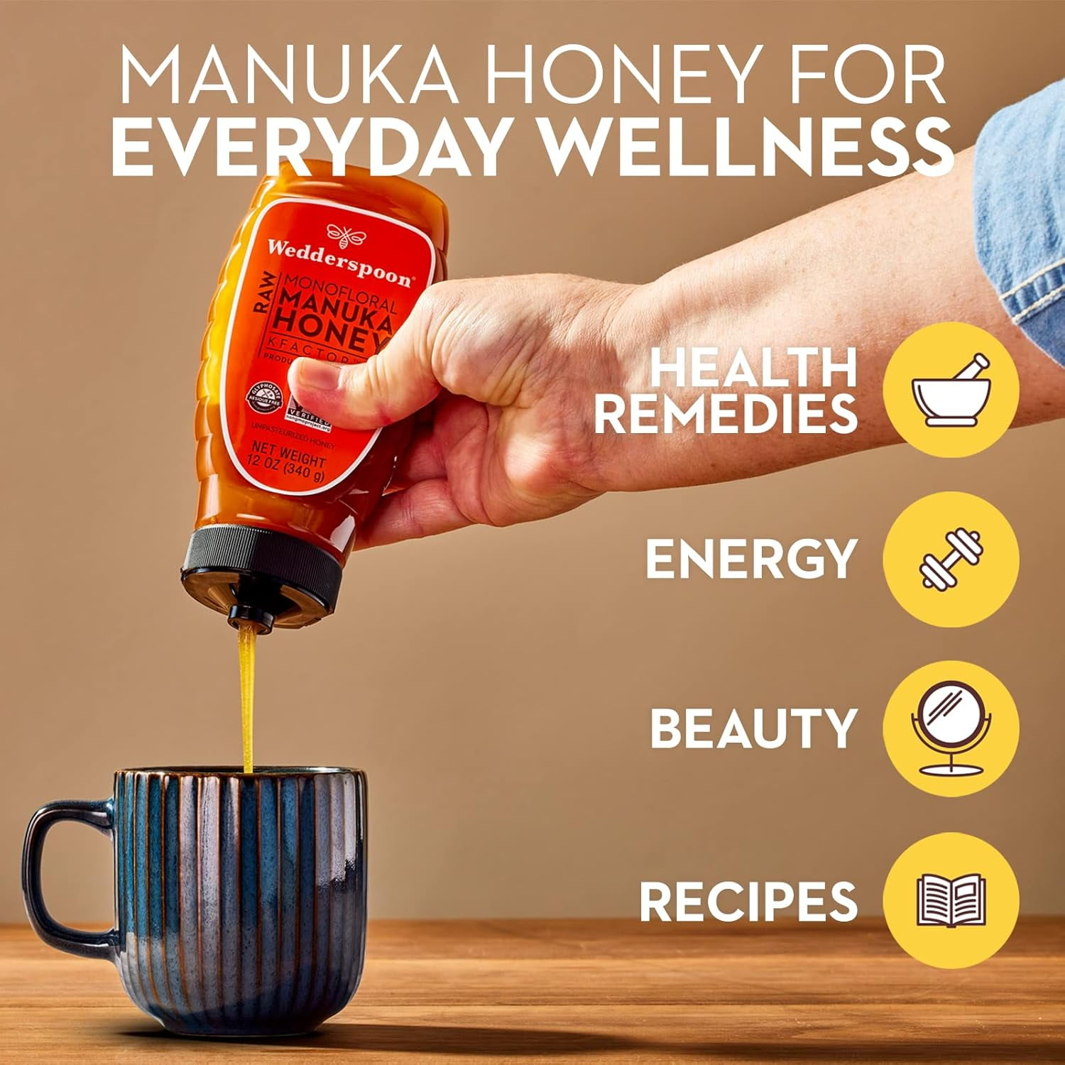 Wedderspoon Raw Unpasteurized New Zealand Manuka Honey, 150+ MGO, 12 oz