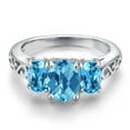 thumbnail image 3 of Gem Stone King 925 Sterling Silver Swiss Blue Topaz Filigree Style 3 Stone Ring for Women (2.40 Cttw, Oval 8X6MM and 6X4MM) (Size 5), 3 of 6