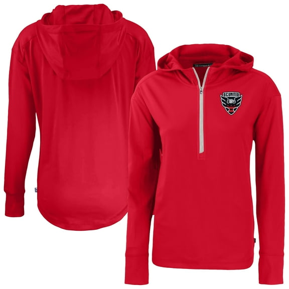 Women's-Cutter & Buck  Red D.C. United Daybreak Eco Recycled Half-Zip Hoodie