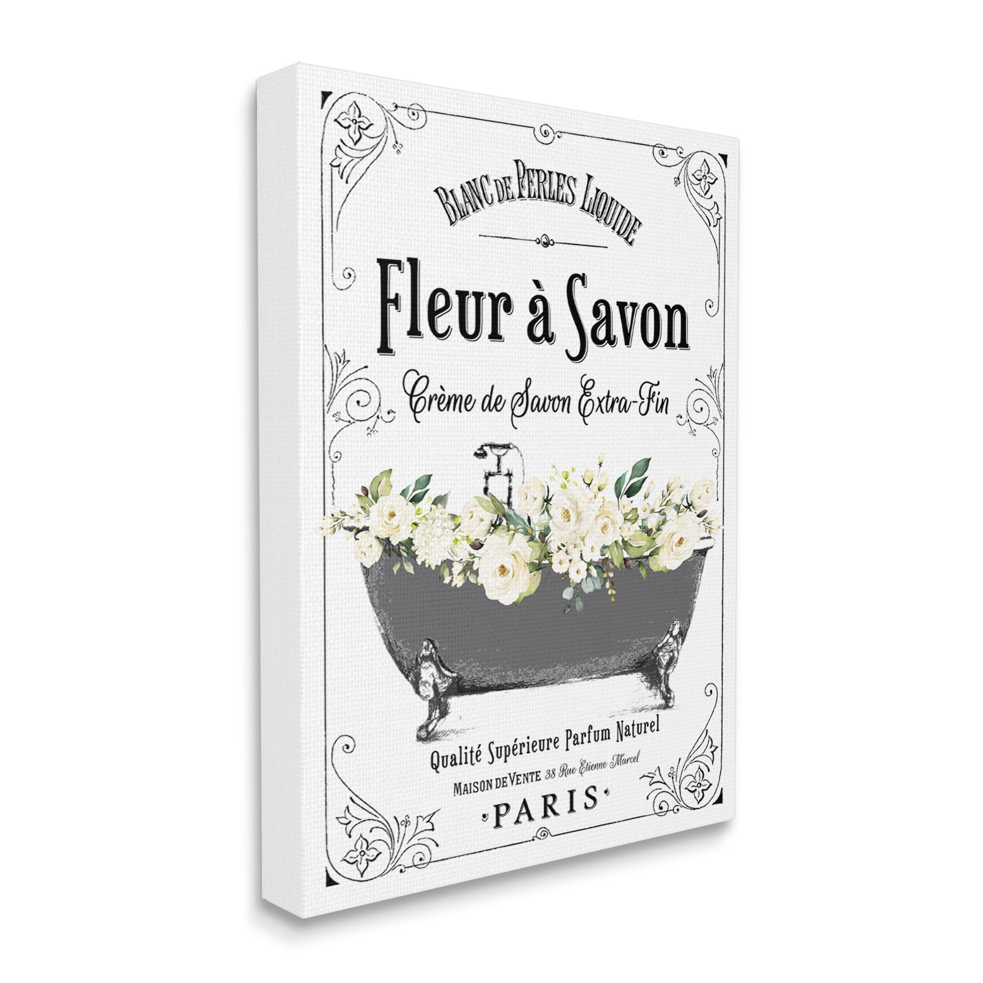 Stupell Industries Fleur a Savon Vintage Parisian Bathroom Floral Tub, 24 x 30,Design by Lettered and Lined