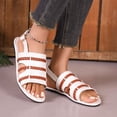 thumbnail image 2 of Xucatan Women's Multi Strap Flat Sandals, Stripe Color Block Faux Leather Slides with Adjustable Ankle Buckle, Open Toe Bohemian Summer Shoes, Versatile Beach Casual Footwear Gift, 2 of 5