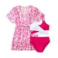 thumbnail image 2 of CUZIBR Girls' Swimsuits 3 Piece Swimsuit V-Neck Front Cross Tops Bra High Waist Bottoms Bikini Sets With Short Sleeve Cover Up Cardigan Floral Print Swimwear Outfits Bathing Suit,Hot Pink,9-10 Years, 2 of 6