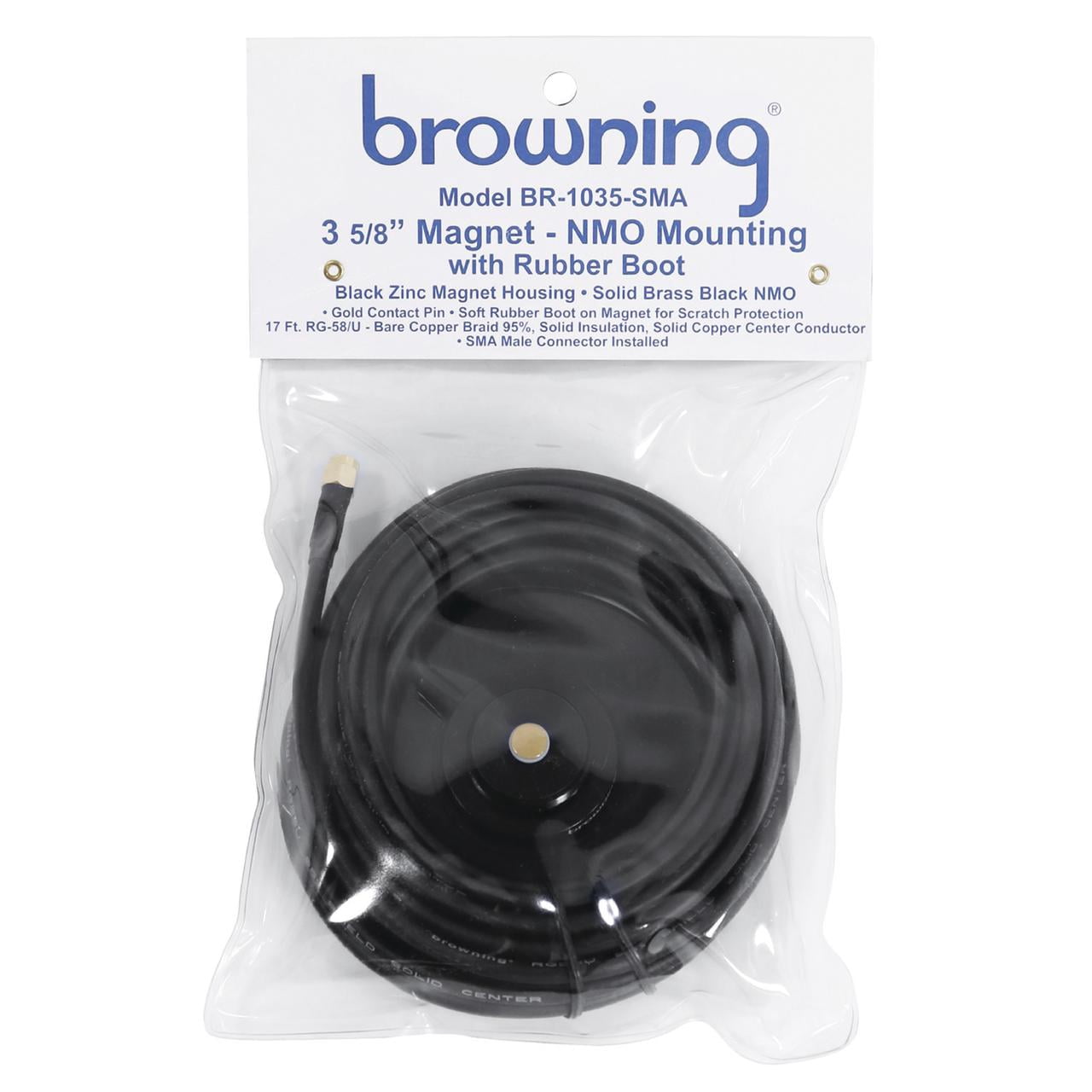 Browning Premium 3-5/8-Inch NMO Magnet Mount with Rubber Boot and Preinstalled SMA-Male Connector, BR-1035-SMA