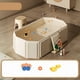thumbnail image 2 of Juguete de bañera plegable de regalo con 5 pelotas y 2 patitos. Soporte eficiente y sistema de drenaje conveniente para el baño de niños o mascotas. Pieza única en color beige. Rkxzt, 2 of 7
