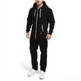 thumbnail image 2 of Wutalume Men's Hooded Jumpsuit Zip Up Pajamas Playsuit with Jogger Design, Comfortable and Warm for Lounge and Sleep, Solid Color and Color-Block Options,Black M, 2 of 6