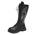thumbnail image 3 of Womens Knee High Combat Boots Chunky Platform Lace Up Non Slip Embroidery Knee Length Motocycle Boots, 3 of 5