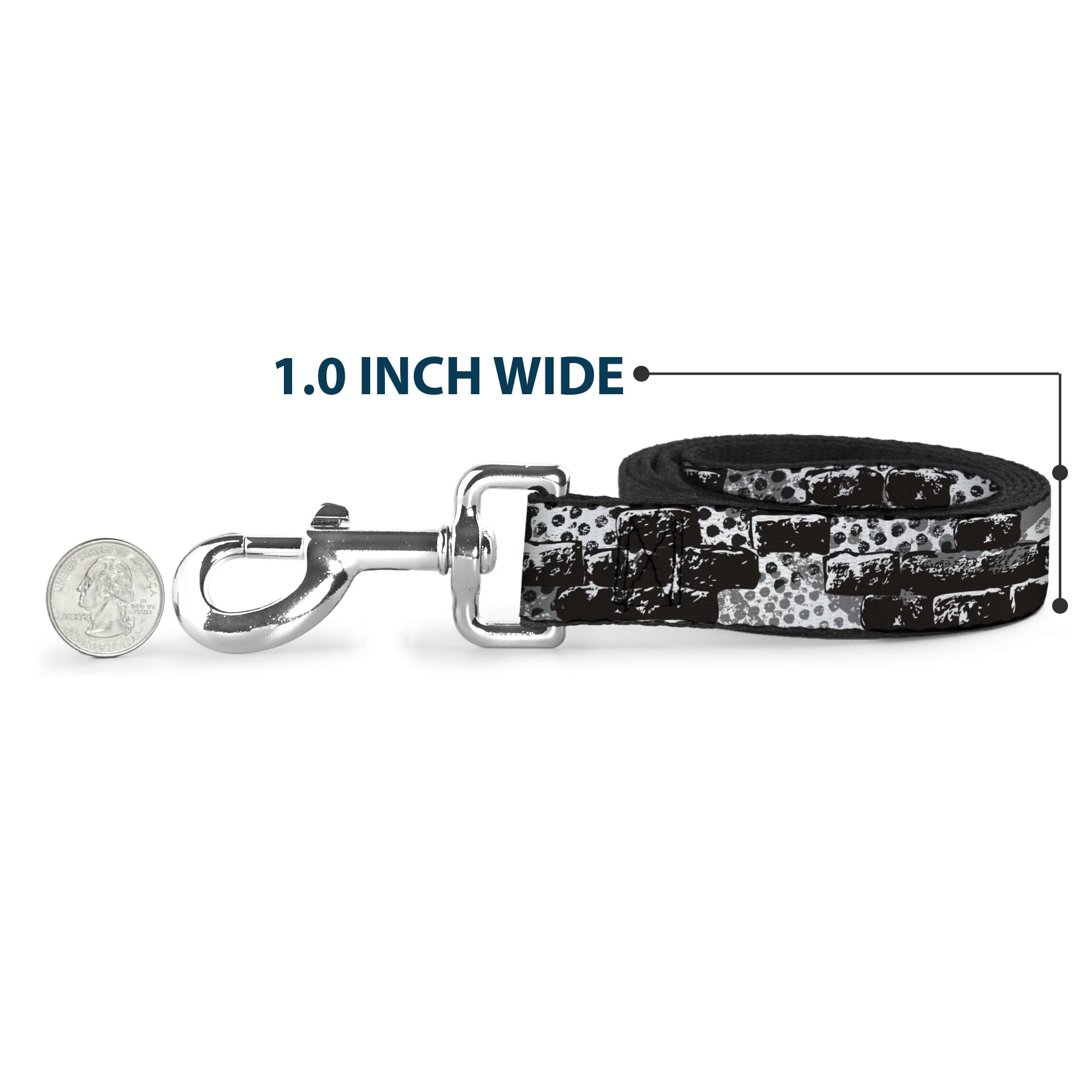 Buckle-Down Pet Leash, Dog Leash, Grunge Bricks Black White, 6 Feet Long 1.0 Inch Wide