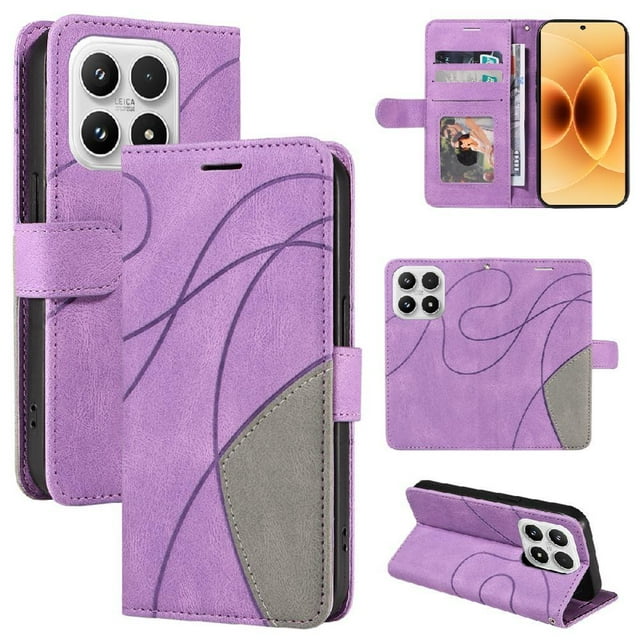 GANGXUN Flip Case for Xiaomi 17 – Leather Wallet Cover with Card Slots, Kickstand & Color Stitching Protective Folio