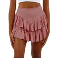 thumbnail image 1 of VUPSGEZ Jupe Mini Évasée à Volants Superposés Taille Haute Froncée Unie pour Femmes (Rose, TG), 1 of 7