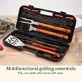 thumbnail image 3 of 13-Piece Wooden Handle Grill Tools Set, Grill Utensils Set BBQ Accessories, Durable Stainless Steel Spatula, Tongs, Cleaning Brush & More, Compact Case, Grilling Gifts for Men, CGS-W13, 3 of 8