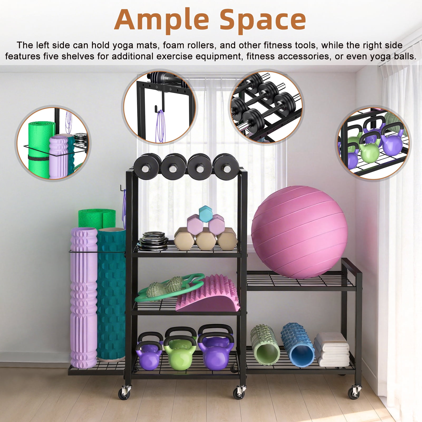 Dumbbell Weight Rack for Home Gym, 6-Tier Carbon Steel Storage Stand with Wheels, Heavy Duty Fitness Organizer for Free Weights, Kettlebells & Strength Equipment
