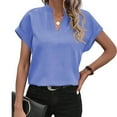 thumbnail image 5 of ECZHAW Womens Tops ,Womens Summer Tops V Neck Short Sleeve Tshirt Loose Flowy Tunics Solid Color Dressy Casual Blouse Shirts, 5 of 9