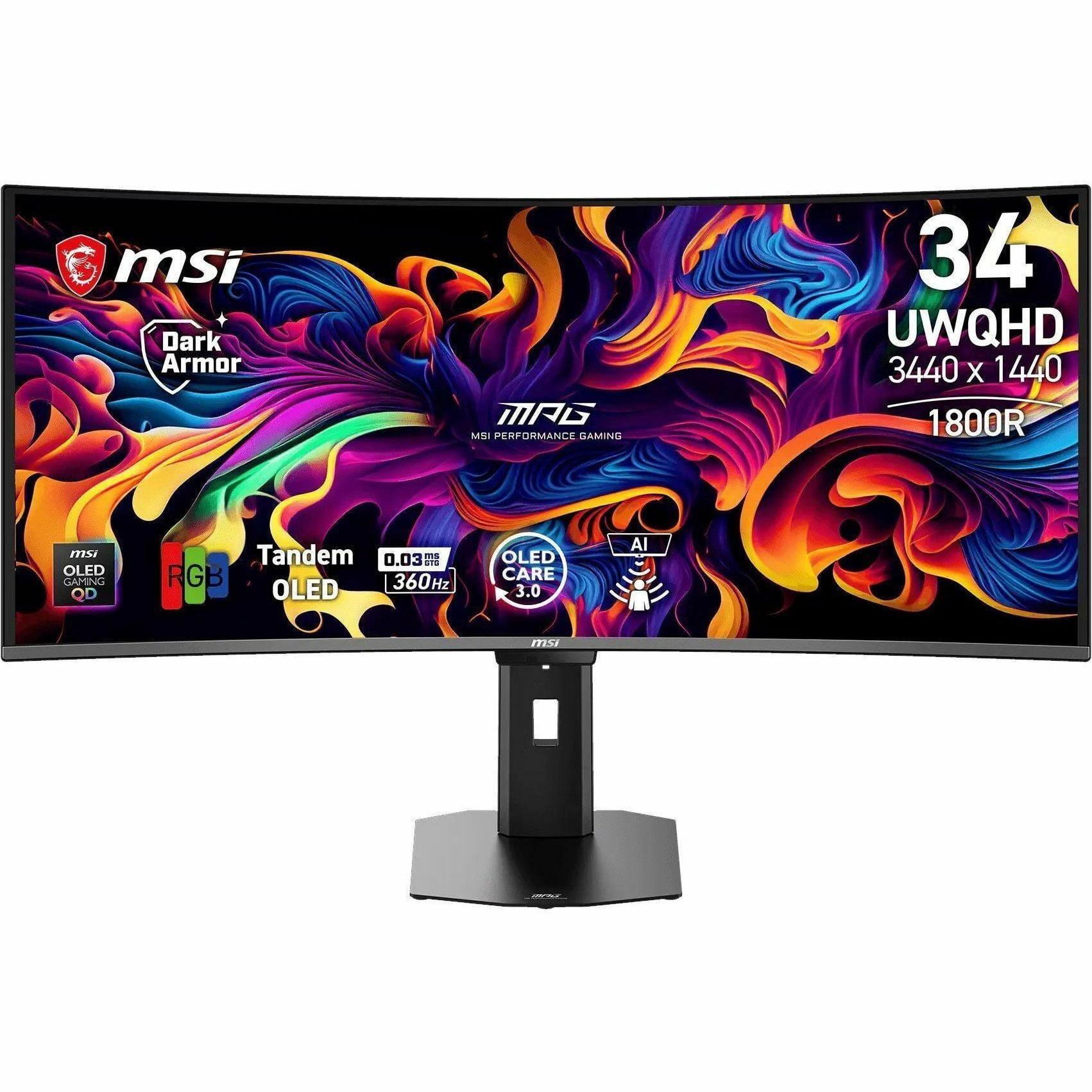 MSI MPG 341CQR QD-OLED X36, MPG341CQRQDOLEDX36, Gaming Monitor, 34" UWQHD 360Hz QD-OLED, AMD FreeSync, HDMI, DisplayPort