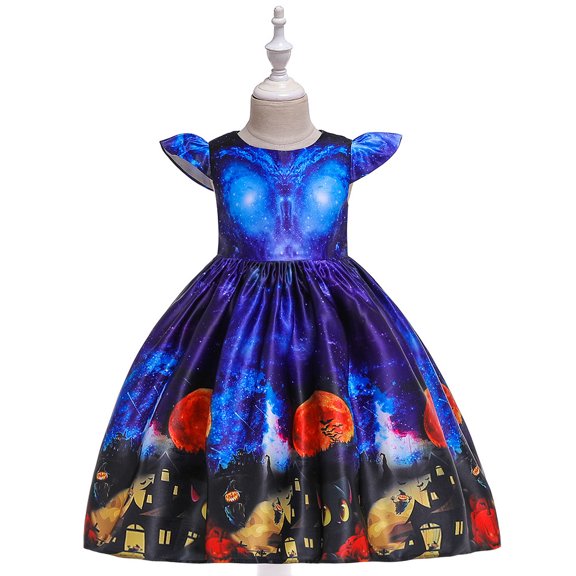 Girls Kids Halloween Witch Dress with Hat Smooth Princess Skirt Dress up