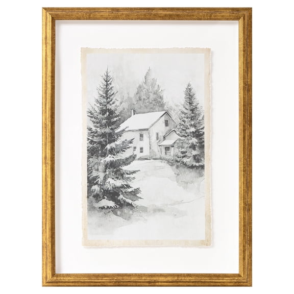My Texas House Snow Winter House Framed Wall Art 18x24