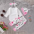 thumbnail image 5 of GYRATEDREAM 4 pcs Baby Girls Pants Set Newborn Infant Toddler Letter Romper Arrow Heart Pants Hats Headband Clothes 0-18 Months, 5 of 11
