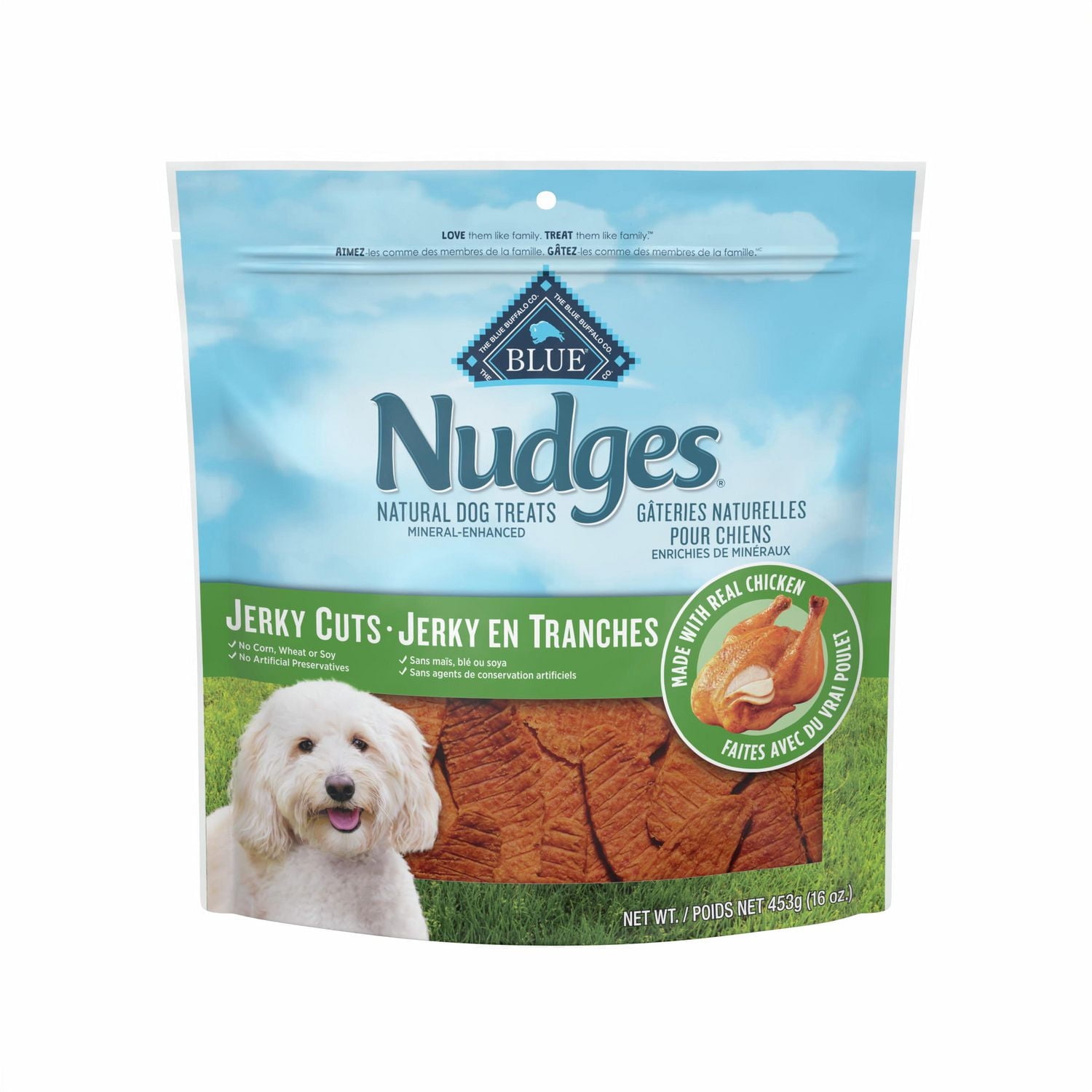 Blue Buffalo Nudges Jerky Cuts Natural Dog Treats, Chicken, 453g, BLUE Nudges Jerky Dog Chicken