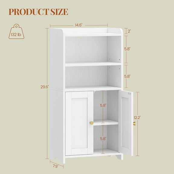 Mini Bathroom Storage Cabinet, Small Bathroom Organizers and Storage with 2 Doors and Shelves, Floor Cabinet Freestanding with Adjustable Shelf for Small Spaces White 7.9"D x 14.6"W x 29.5"H