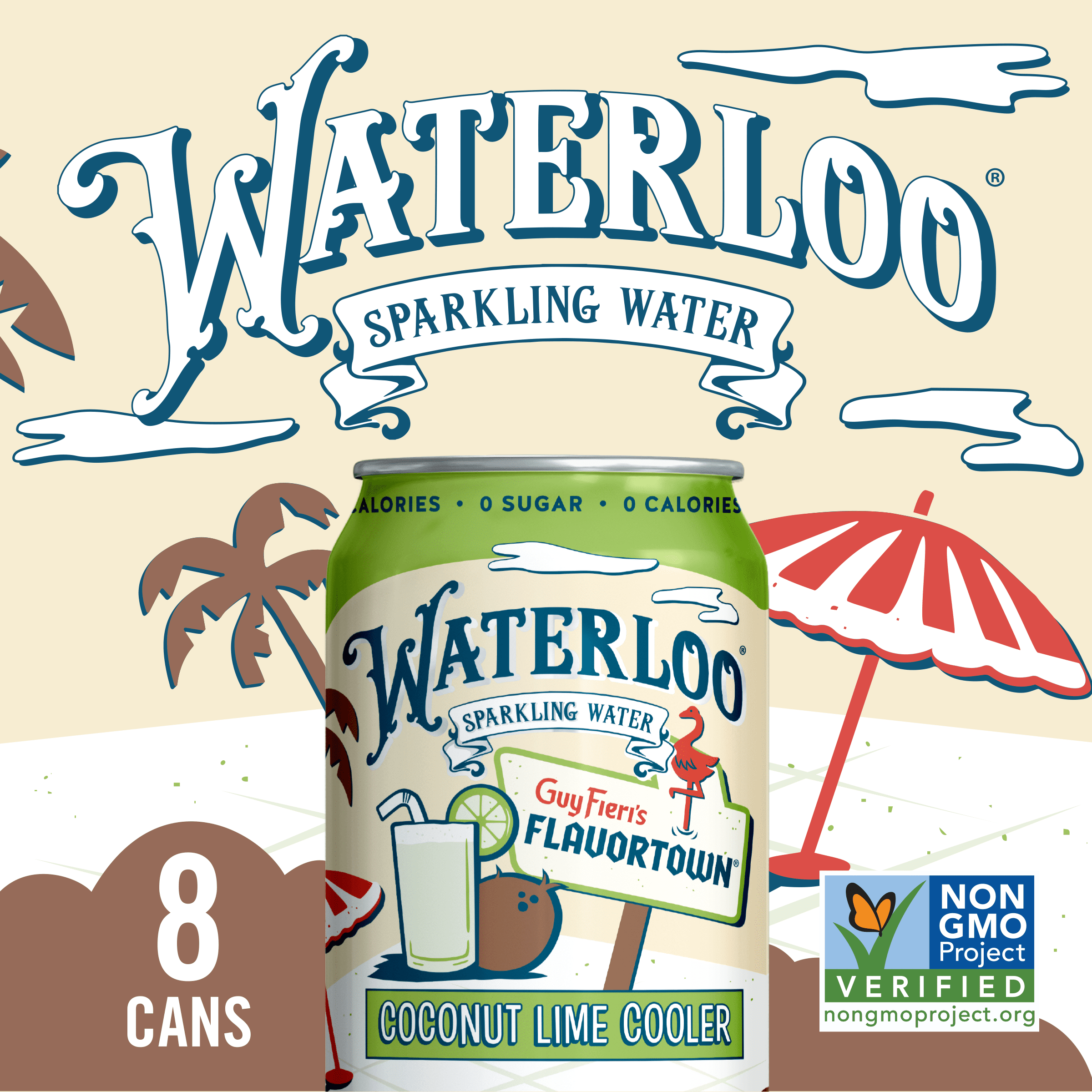 Waterloo Sparkling Water, Coconut Lime Cooler, 12 fl oz, 8 Pack Cans