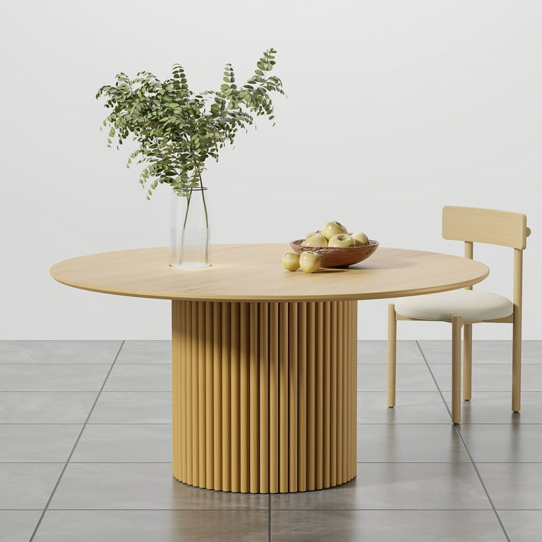 60 inch Modern Oak Wood Dining Table Large Round Dining Room Tables Oak Color