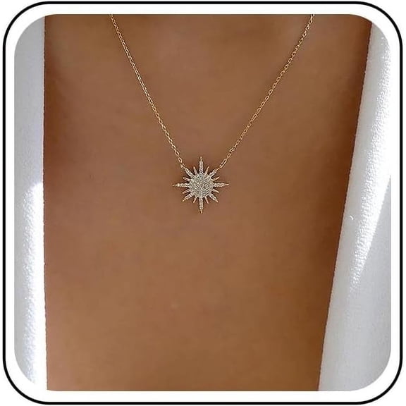 Boho Crystal Sun Pendant Necklace Rhinestone Sun Necklace Choker Gold Sunburst Choker Necklace Pave CZ Sunburst Necklace Chain Cubic Zirconia Necklace Jewelry for Women