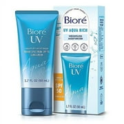 Bior UV Aqua Rich SPF 50 Moisturizing Sunscreen for Face, Oxybenzone & Octinoxate Free, Dermatologist Tested, Vegan, Cruelty Free, For Sensitive Skin, 1.7 Oz