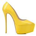 thumbnail image 2 of FSJ Women Closed Almond Toe Slip on Pumps Glossy Platform Stiletto High Heels Night Club Party Dress Daily Shoes Size 4 Yellow, 2 of 5
