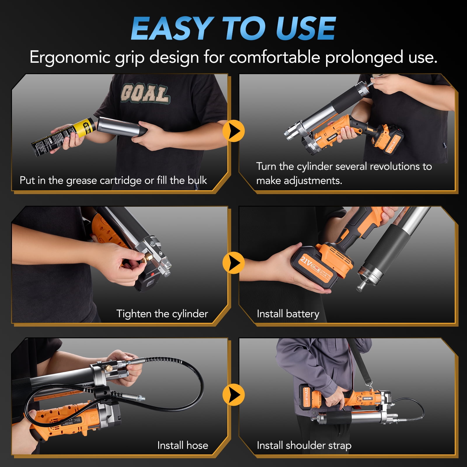 SPBTAR Cordless Grease Gun, 12000 PSI 2-in-1 Electric Grease Gun Kit with 2 * 4.0AH Batteries and Charger, 40” Hose & LED Light for Tractors, Trailers, and Machine Maintenance