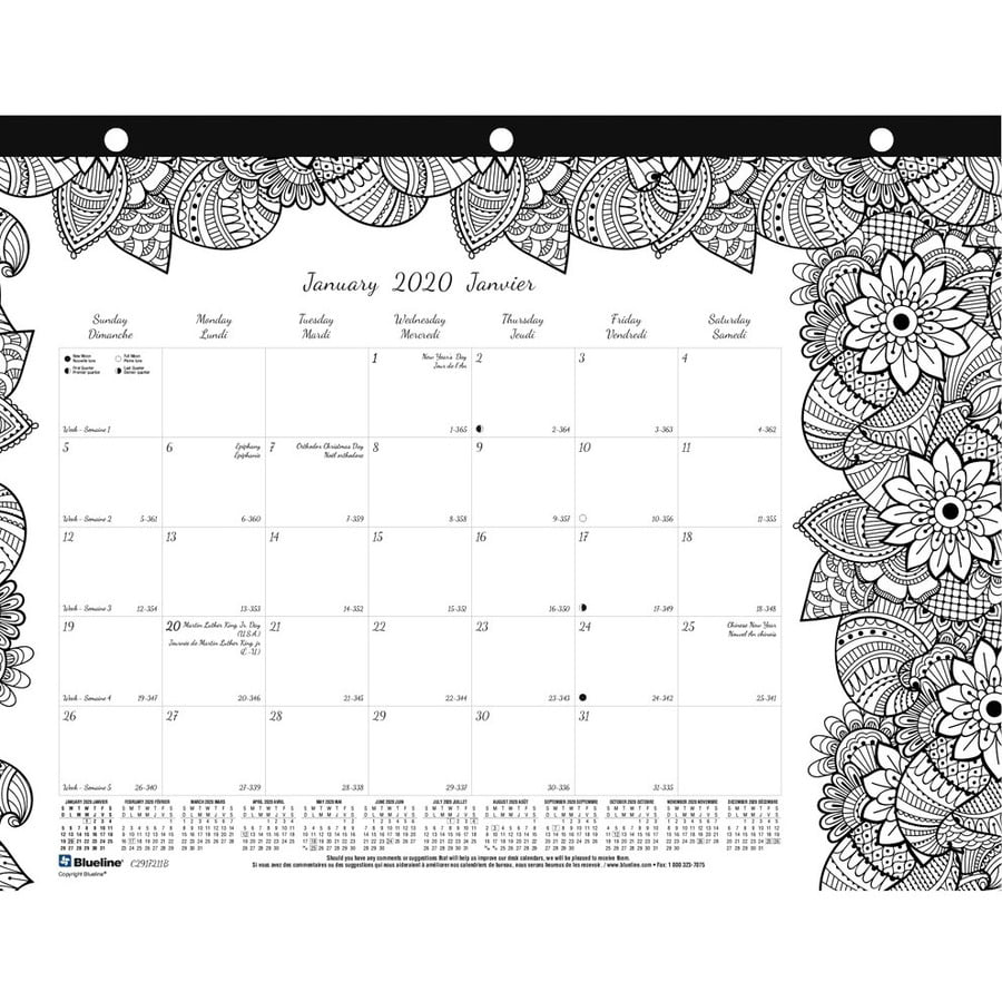 January C2917211-20 Blueline 2020 DoodlePlan Monthly Coloring Desk Pad Calendar 11 x 8.5 Inches Botanica Designs December