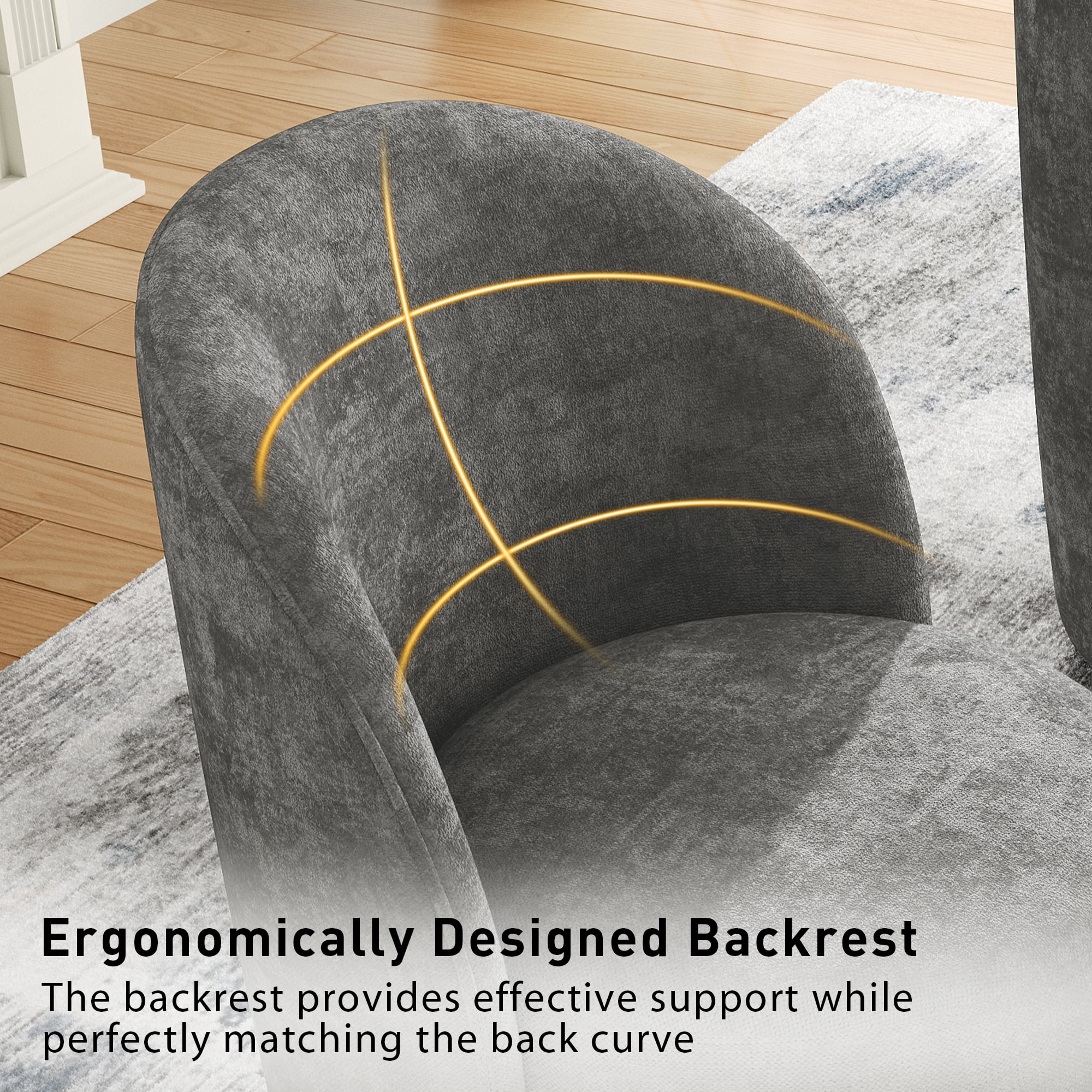 DREAMSIDEA Swivel Dining Chair, Upholstered Barrel Accent Chair for Dining Room & Kitchen Chairs, Morden Round Vanity Chair for Living Room&Bedroom,Set of 2 Linen-Gray