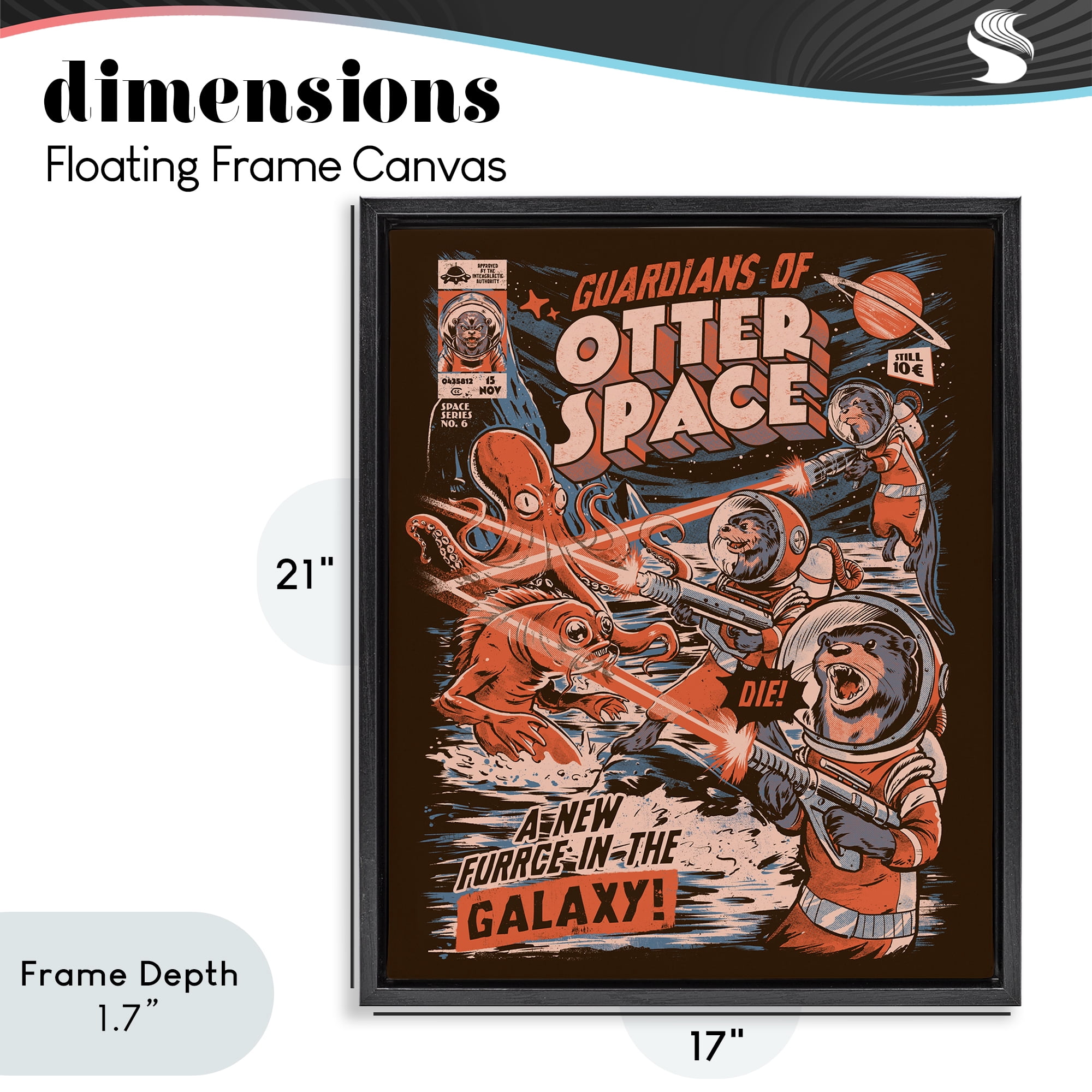 Stupell Industries Guardians Of Otter Space Retro Black Framed Floater Canvas Wall Art, design by EduEly Designs