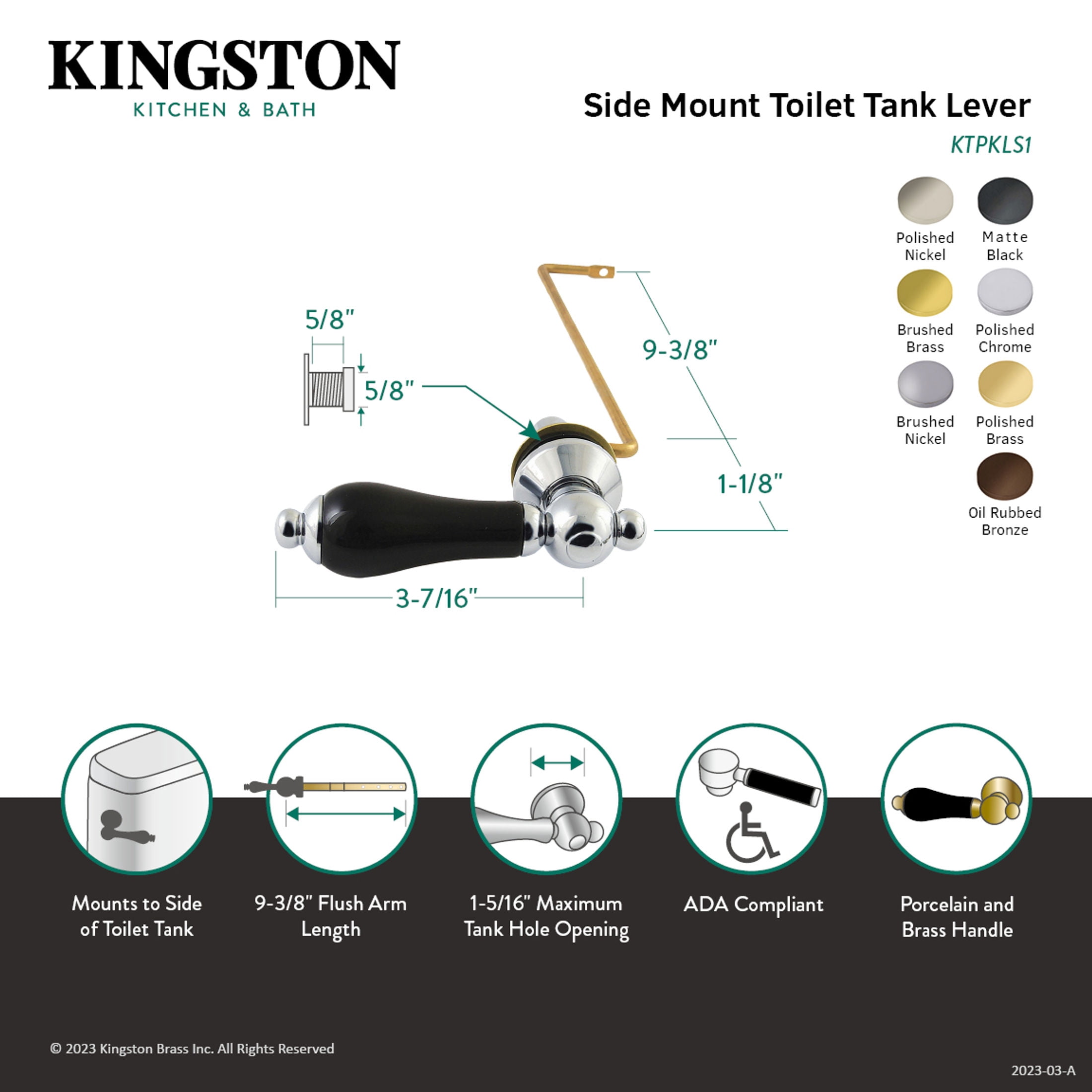 Kingston Brass KTPKLS8 Duchess Side Mount Toilet Tank Lever, Left/Right Installation in Brushed Nickel