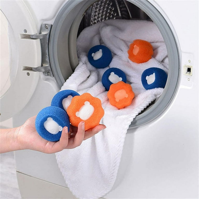 Pet Hair Remover,Laundry Hair Removal Tool,Reusable Clothes Washer Dryer,Hair Catcher Non-Toxic Sponge(6Pcs,Blue & Orange)