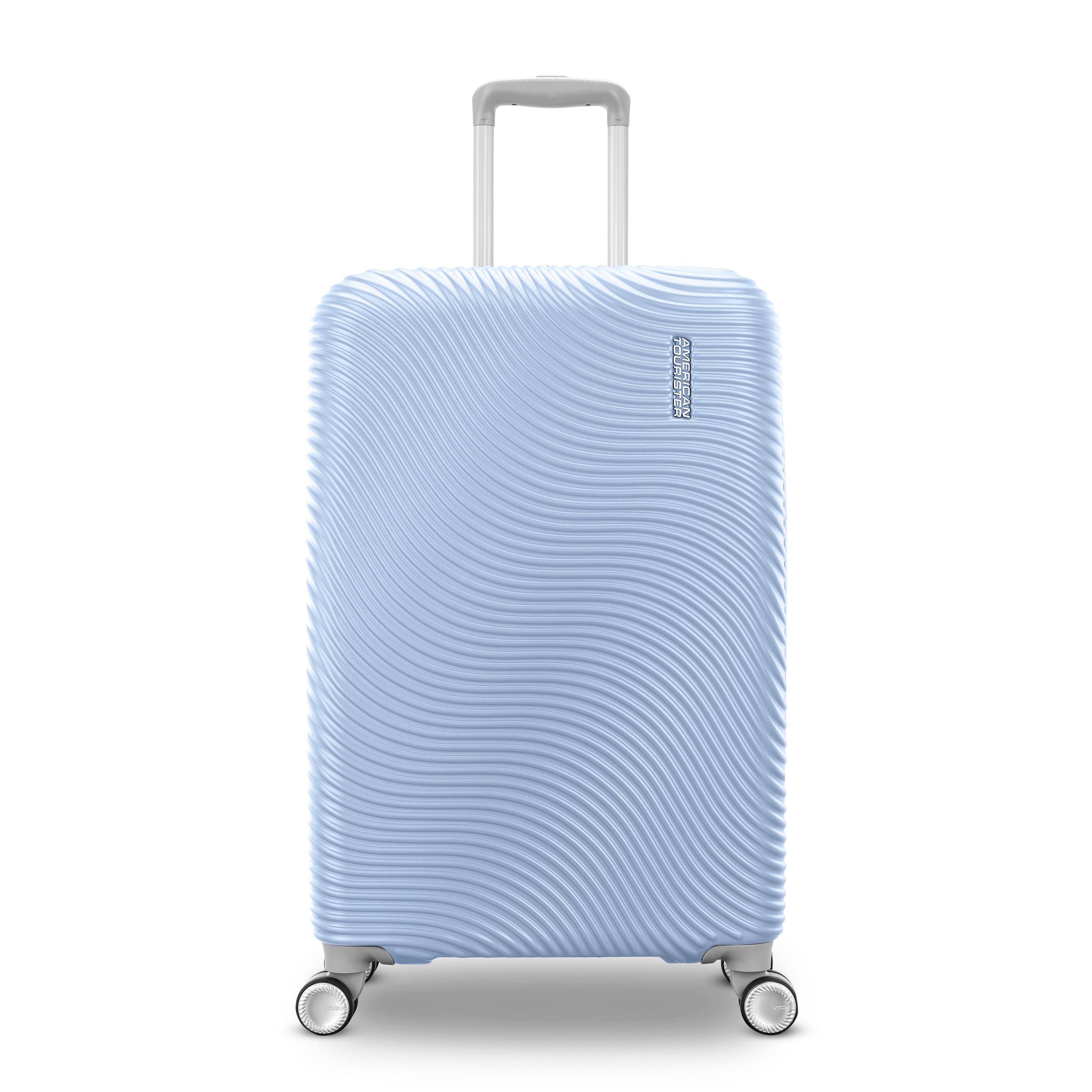 American Tourister Color Waves Medium Checked Expandable Luggage Suitcase with Spinner Wheels, Icy Blue