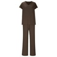 thumbnail image 5 of HAiming Women's 2 Piece Knit Outfits Casual V Neck Short Sleeve Tops and Straight Leg Pants Set Comfy Loungewear, 5 of 7