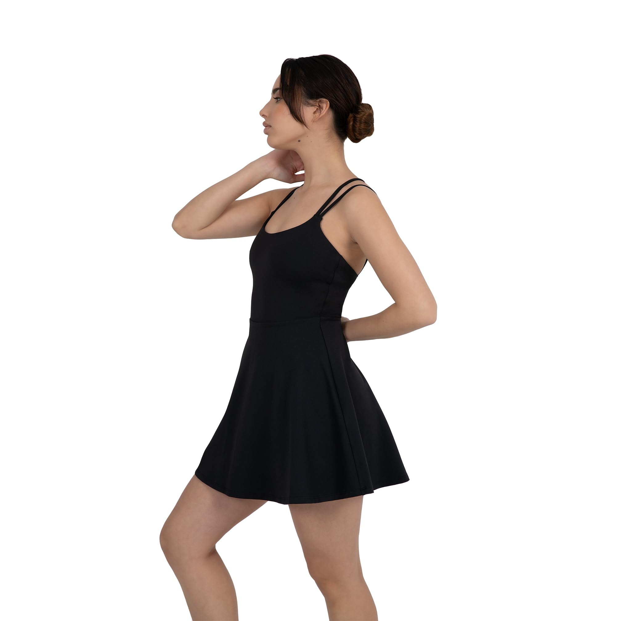 YITTY Active Women's UltraLuxe Strappy Tennis Dress with Built in Short, Athleisure, 4-Way-Stretch, Iconic Black, XL