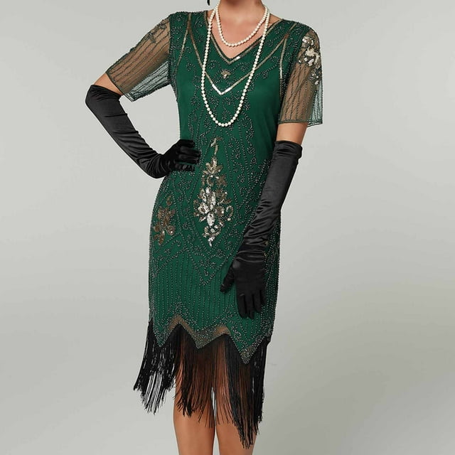 EGNMCR Robes de Soirée pour Femmes, Robes Formelles pour Femmes, Robes de Cocktail pour Femmes Mode Femmes Couleur Unie Paillettes Franges Robe en Polyester pour Femmes