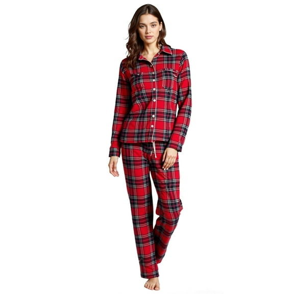 Big Feet Pajama Company Women's Brushed Cotton Red Plaid Flannel Sleepwear Sets Pajamas, 1 Pack