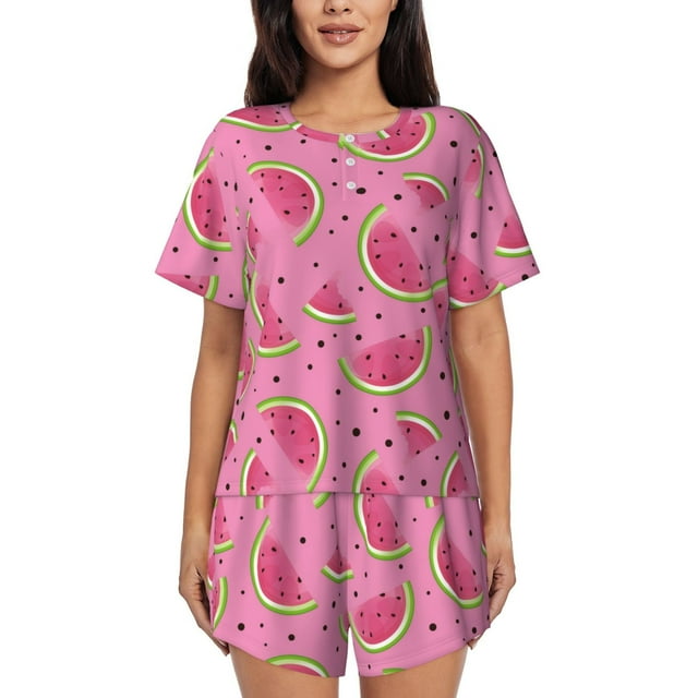 Fotbe Watermelon Conjunto de Pijama Estampado para Mujer, 2 Piezas, Ropa de Dormir con Camiseta de Manga Corta y Shorts Suaves-Medium